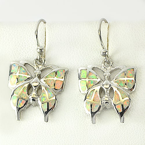 925 Sterling Silver Earrings Jewelry 5.42 Grams Lovely Butterfly Design with Multi Color Opal (1 of 3)