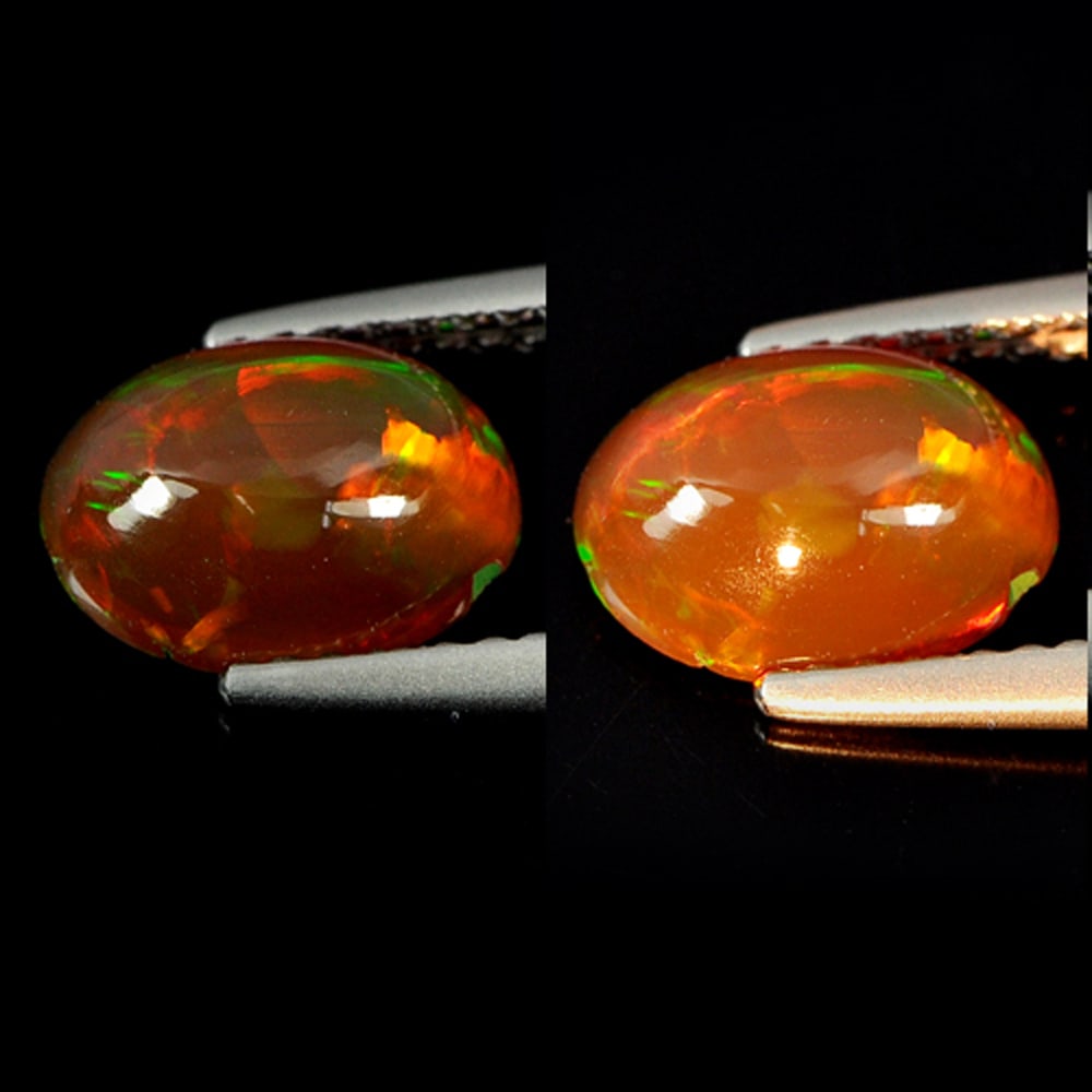 Natural Multi Color Opal 1.08 Ct. Oval Cabochon Shape 9 x 6.9 Mm. Gemstone From Ethiopia: Product ID: 818727061 Product Name: Natural Opal Weight: 1.08 CT. Size: 9 x 6.9 x 3.6 MM. Shape: Oval Cabochon Color: Multi-Color Clarity:Semi - Transparent Luster: Iridescent Gems Origin: Ethiopia Tr