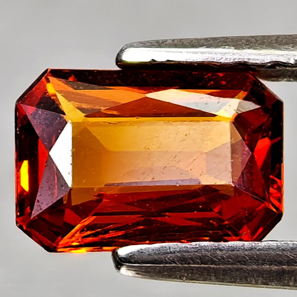 Natural Orangish Red Spessartine Garnet 0.96 Ct. Octagon Shape 6.9 x 4.8 Mm Gemstone from Namibia: Product ID: 802936924 Product Name: Natural Spessartine Weight: 0.96 CT. Size: 6.9 x 4.8 x 2.6 MM. Shape: Octagon Color: Orangish Red Clarity:VSI Luster: Good Gems Origin: Namibia Treatment: Unheated 