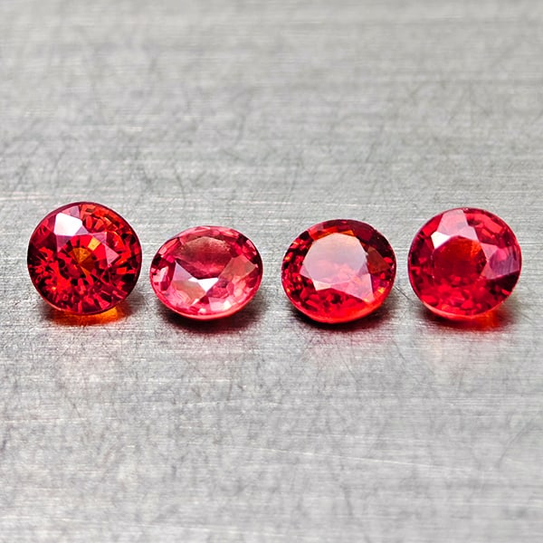 Natural Red Orangish Songea Sapphire 1.20 Ct. 4 Pcs. Round Shape 3.7 Mm. Gemstones From Tanzania: Product ID: 806162067 Product Name: Natural Red Sapphire Weight: 1.20 CT. Size: 3.7 x 3.7 x 3.1 MM. Shape: Round Color: Red Orange Clarity:VSI Luster: Good Gems Origin: Tanzania Treatment: Heated Crys