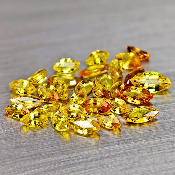 Natural Yellow Songea Sapphire 3.97 Ct. 30 Pcs Marquise Shape 4.8 x 2.4 Mm Gemstones From Tanzania: Product ID: 806161984 Product Name: Natural Yellow Sapphire Weight: 3.97 CT. Size: 4.8 x 2.4 x 1.3 MM. Shape: Marquise Shape Color: Yellow Clarity:VVS - VSI Luster: Good Gems Origin: Tanzania Treatmen