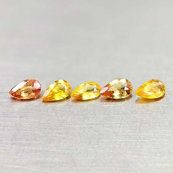 Natural Orange Yellow Songea Sapphire 1.14 Ct. 5 Pcs Pear Shape 5.3 Mm Gemstones From Tanzania (1 of 3)