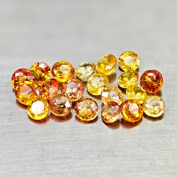 Natural Yellow Songea Sapphire 2.30 Ct. 20 Pcs. Round Shape 2.9 Mm. Gemstones From Tanzania: Product ID: 806161940 Product Name: Natural Orange Sapphire Weight: 2.30 CT. Size: 2.9 x 2.9 x 1.6 MM. Shape: Round Color: Yellow Golden Clarity:VSI Luster: Good Gems Origin: Tanzania Treatment: Heate