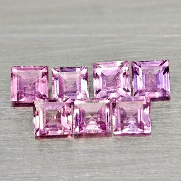 Natural Pink Sapphire 1.38 Ct. 7 Pcs Square Shape Gemstones From Madagascar (1 of 3)