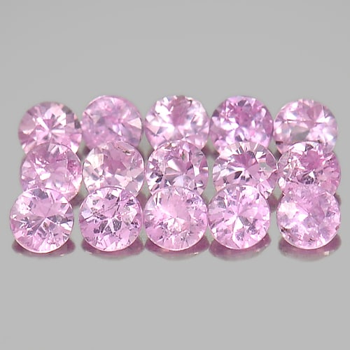 Natural Pink Sapphire 1.28 Ct. 15 Pcs. Round Diamond Cut 2.6 Mm Gemstones From Madagascar: Product ID: 806160024 Product Name: Natural Pink Sapphire Weight: 1.28 CT. Size: 2.6 x 1.7 MM. Shape: Round Diamond Cut Color: Pink Clarity:VSI Luster: Very Good Gems Origin: Madagascar Treatment: Hea