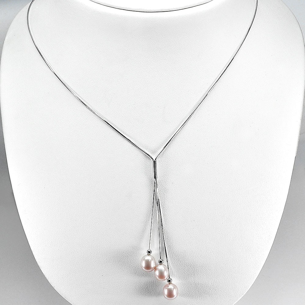 Natural Pink Pearl 925 Sterling Silver Necklace Jewelry Length 22 Inch. 6.73 Grams (1 of 3)