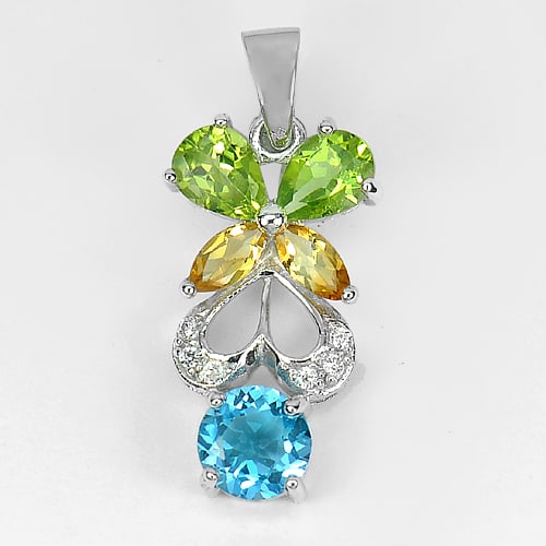 Natural Topaz Citrine Peridot 925 Sterling Silver Pendant Jewelry 2.93 Gram (1 of 3)