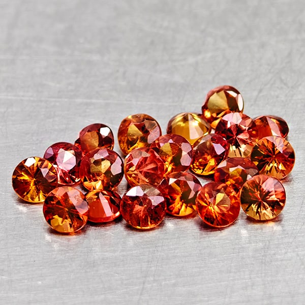 Natural Orange Red Songea Sapphire 1.67 Ct. 20 Pcs Round Diamond Cut 2.5 Mm Gemstones From Tanzania: Product ID: 806162055 Product Name: Natural Red Sapphire Weight: 1.67 CT. Size: 2.6 x 2.6 x 1.6 MM. Shape: Round Diamond Cut Color: Red Orange Clarity:VSI Luster: Good Gems Origin: Tanzania Treatment:
