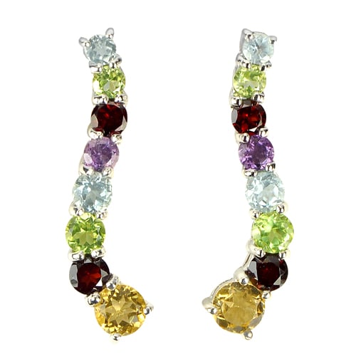Natural Amethyst Citrine Garnet and Topaz 925 Sterling Silver Earrings Jewelry 6.17 Grams (1 of 3)