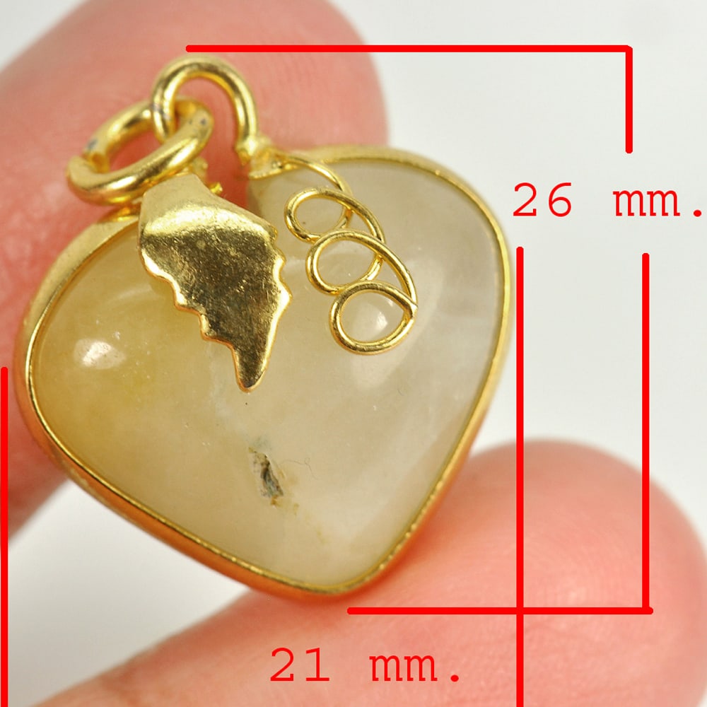 Natural Honey Jade 32.90 Ct. Heart Nickel Pendant 26 x 21 Mm. Gemstone From Thailand: Product ID: 819814400 Product Name: Natural Jade Weight: 32.90 CT. Size: 26 x 21 MM. Shape: Heart Color: Multi-Color Clarity:Opaque Luster: Good Gems Origin: Thailand Treatment: Unheated Crystal Struc