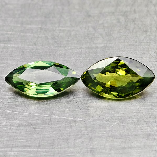 Natural Green Sapphire 1.28 Ct. 2 Pcs Marquise Shape 7.7 x 4.5 Mm Gemstones From Thailand: Product ID: 806162006 Product Name: Natural Green Sapphire Weight: 1.28 CT. Size: 7.7 x 4.5 x 2.8 MM. Shape: Marquise Shape Color: Green Clarity:VSI Luster: Good Gems Origin: Thailand Treatment: Heate