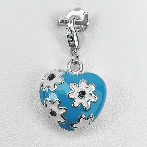 925 Sterling Silver Pendant Jewelry White Gold Plated 3.67 Grams Multi-Color Enamel (1 of 3)