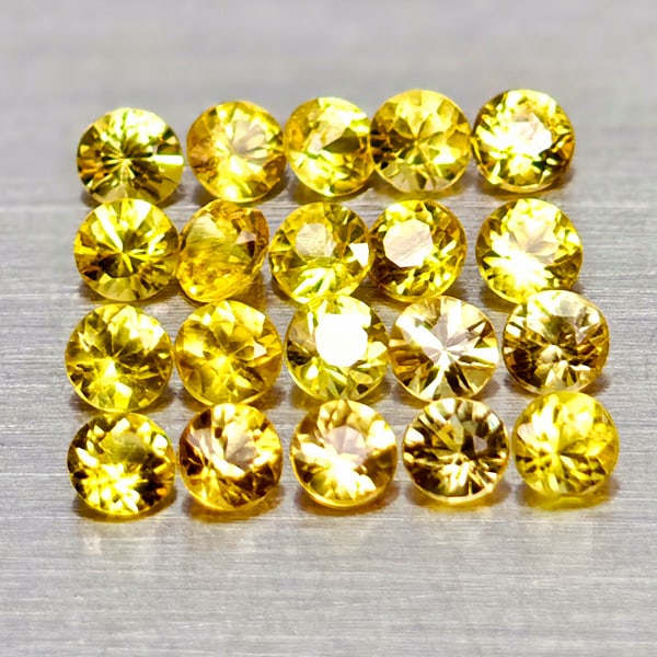 Natural Yellow Songea Sapphire 1.01 Ct. 20 Pcs Round Diamond Cut 2.1 Mm Gemstones From Tanzania: Product ID: 806162393 Product Name: Natural Yellow Sapphire Weight: 1.01 CT. Size: 2.1 x 2.1 x 1.5 MM. Shape: Round Diamond Cut Color: Yellow Clarity:VSI - SI1 Luster: Good Gems Origin: Tanzania Treat
