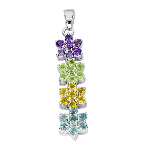 Natural Amethyst Peridot Citrine and Topaz 925 Sterling Silver Pendant Jewelry 3.86 G. (1 of 3)