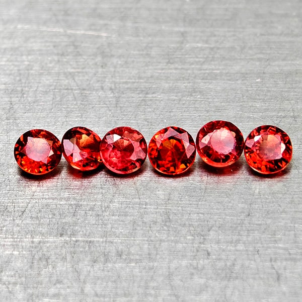 Natural Red Songea Sapphire 0.67 Ct. 6 Pcs. Round Shape 2.6 Mm. Gemstones From Tanzania: Product ID: 806162072 Product Name: Natural Red Sapphire Weight: 0.67 CT. Size: 2.6 x 2.6 x 1.6 MM. Shape: Round Color: Red Orange Clarity:VSI Luster: Good Gems Origin: Tanzania Treatment: Heated Crys