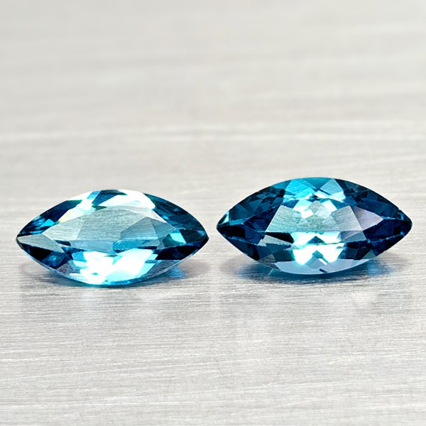 Natural London Blue Topaz 2.29 Ct. 2 Pcs Marquise Shape 9.9 x 5 Mm Gemstones From Brazil: Product ID: 807168033 Product Name: Natural Blue Topaz Weight: 2.29 CT. Size: 9.9 x 5 x 3.9 MM. Shape: Marquise Shape Color: London Blue Clarity:VSI Luster: Good Gems Origin: Brazil Treatment: Treated