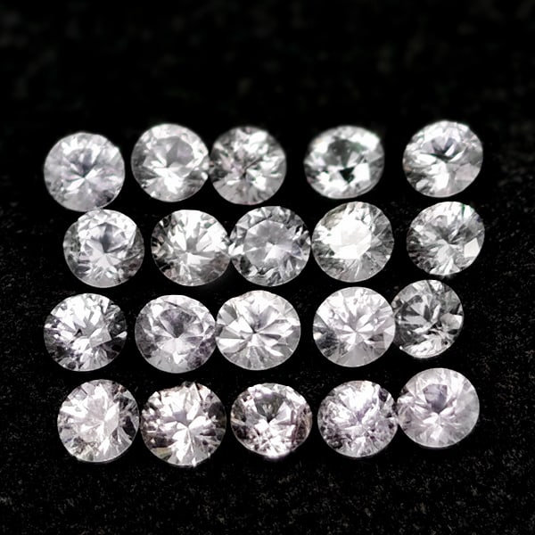 Natural White Sapphire 1.01 Ct. 20 Pcs Round Diamond Cut 2.2 Mm Gemstones From Sri - Lanka: Product ID: 806162365 Product Name: Natural White Sapphire Weight: 1.01 CT. Size: 2.2 x 2.2 x 1.4 MM. Shape: Round Diamond Cut Color: White Clarity:VSI Luster: Good Gems Origin: Sri - Lanka Treatment: