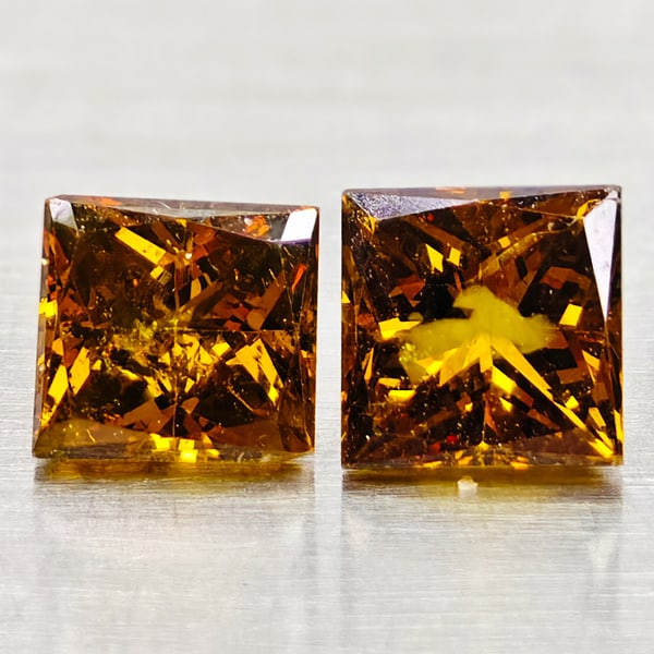Natural Red Yellow Loose Diamond 0.79 Ct. 2 Pcs. Square Princess Cut 3.9 Mm Gemstones From Belgium (1 of 3)