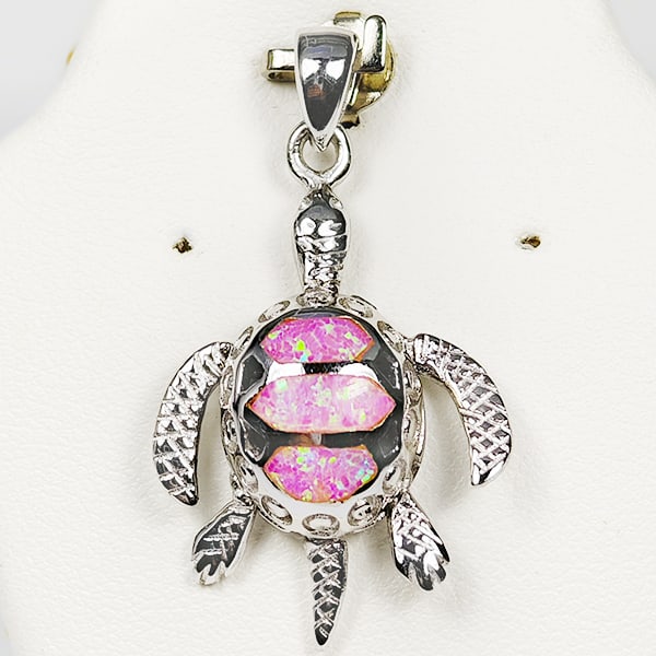 925 Sterling Silver Pendant Jewelry 4.03 Grams With Multi Color Pink Created Opal Turtle Design (1 of 3)