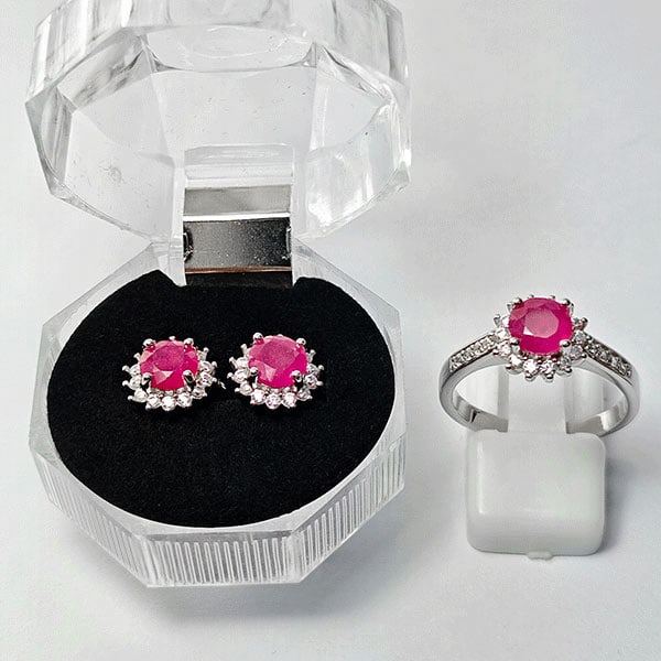 Natural Pink Red Ruby 925 Sterling Silver Jewelry Sets Ring Size 8 And Earrings (1 of 3)