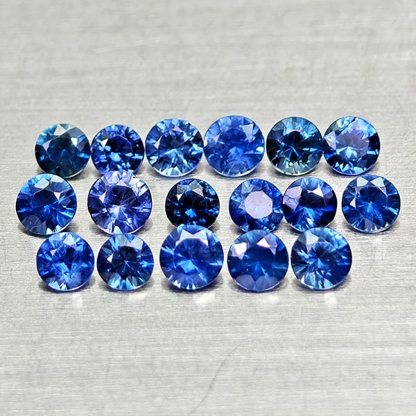 Natural Blue Sapphire 0.71 Ct. 17 Pcs Round Diamond Cut 2.2 Mm. Gemstones From Madagascar: Product ID: 806012174 Product Name: Natural Blue Sapphire Weight: 0.71 CT. Size: 2.2 x 2.2 x 1.4 MM. Shape: Round Diamond Cut Color: Blue Clarity:VSI Luster: Good Gems Origin: Madagascar Treatment: He