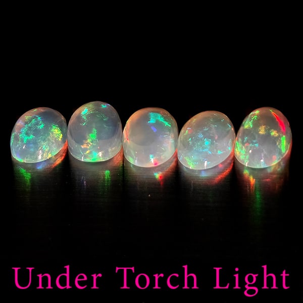 Natural Multi Color Opal 1.43 Ct. 5 Pcs Oval Cabochon Shape 6.1 x 4.1Mm Gemstones From Ethiopia (1 of 3)