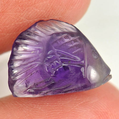 Natural Purple Amethyst 5.15 Ct. Fish Carving 14.7 x 10.7 Mm. Gemstone From Brazil: Product ID: 810303235 Product Name: Natural Amethyst Weight: 5.15 CT. Size: 14.7 x 10.7 x 6 MM. Shape: Fish Carving Color: Purple Clarity:Semi - Transparent Luster: Good Gems Origin: Brazil Treatment: