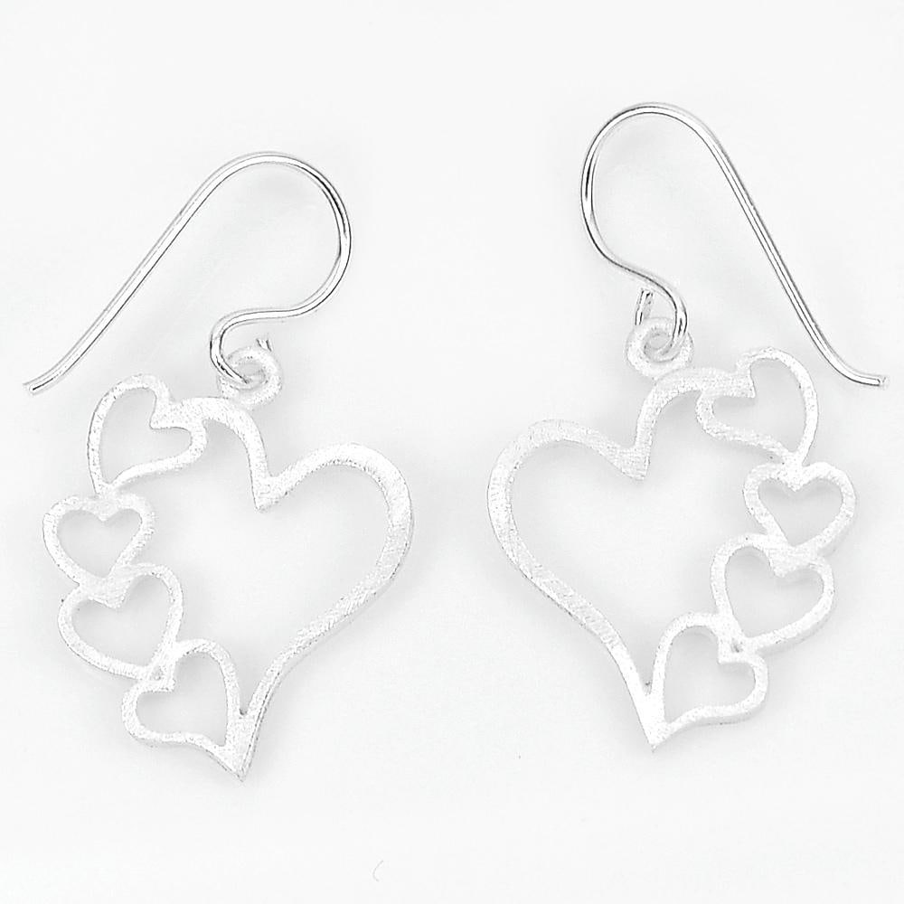 925 Sterling Silver Dangle Earrings Jewelry 2.32 Grams Beautiful Heart Design (1 of 3)