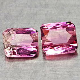 Natural Party Color Pink Tourmaline 1.05 Ct. 2 Pcs Octagon Shape 4.7 x 4.2 Mm Gemstones From Nigeria (1 of 3)