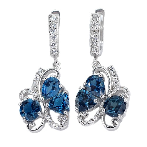 Natural London Blue Topaz 925 Sterling Silver Earrings Jewelry 9.10 Grams (1 of 3)