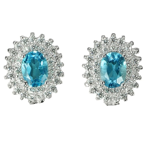 Natural Swiss Blue Topaz 925 Sterling Silver Earrings Jewelry 4.75 Grams (1 of 3)