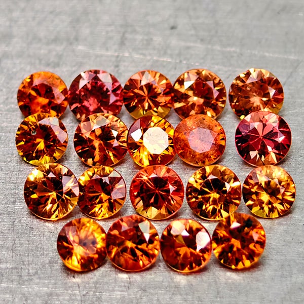 Natural Orange Red Songea Sapphire 0.98 Ct. 19 Pcs Round Diamond Cut 2.2 Mm Gemstones From Tanzania: Product ID: 806162098 Product Name: Natural Orange Sapphire Weight: 0.98 CT. Size: 2.2 x 2.2 x1.4 MM. Shape: Round Diamond Cut Color: Orange Red Clarity:VSI Luster: Very Good Gems Origin: Tanzania Tre