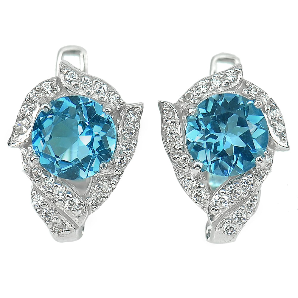 Natural Swiss Blue Topaz 925 Sterling Silver Earrings Jewelry 4.96 Grams.: Product ID: 207103175 Product Name: Sterling Silver Earring Product Type: 925 Sterling Silver Fine Jewelry Jewelry Weight: 4.96 Grams. Gemstones Color: Blue Metal: Solid Silver 92.5%. Gemstone Detail: