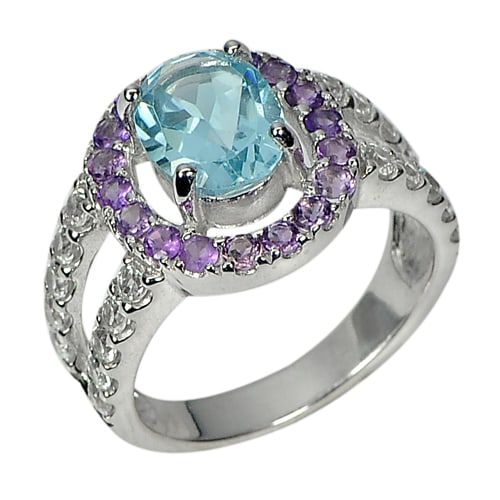 Natural Topaz Amethyst 925 Sterling Silver Ring Jewelry White Gold Plated Size 7 (1 of 3)