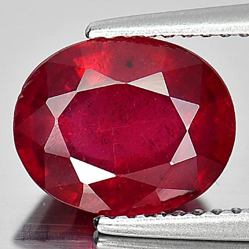 Natural Red Ruby 3.44 Ct. Oval Shape 9.9 x 8.1 Mm. Gemstone From Mozambique: Product ID: 805933834 Product Name: Natural Ruby Weight: 3.44 CT. Size: 9.9 x 8.1 x 4.7 MM. Shape: Oval Color: Red Clarity:VSI Luster: Good Gems Origin: Mozambique Treatment: Heated (Lead-glass fillin