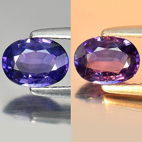 Natural Unheated Color Change Purplish Blue Sapphire 1.00 Ct. Oval Shape 7.17 x 5.27 Mm. Gemstone: Product ID: 806131147 Product Name: Natural Color Change Sapphire Weight: 1.00 CT. Size: 7.17 x 5.27 x 2.78 MM. Shape: Oval Color: Purplish Blue Clarity:SI1 Luster: Very Good Gems Origin: Madagascar T
