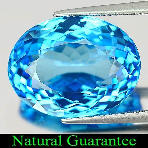Natural Swiss Blue Topaz 21.51 Ct. Clean Oval Shape 18.8 x 14.3 Mm. Gemstone From Brazil: Product ID: 807164360 Product Name: Natural Blue Topaz Weight: 21.51 CT. Size: 18.8 x 14.3 x 9.5 MM. Shape: Oval Color: Swiss Blue Clarity:IF Luster: Very Good Gems Origin: Brazil Treatment: Treated C