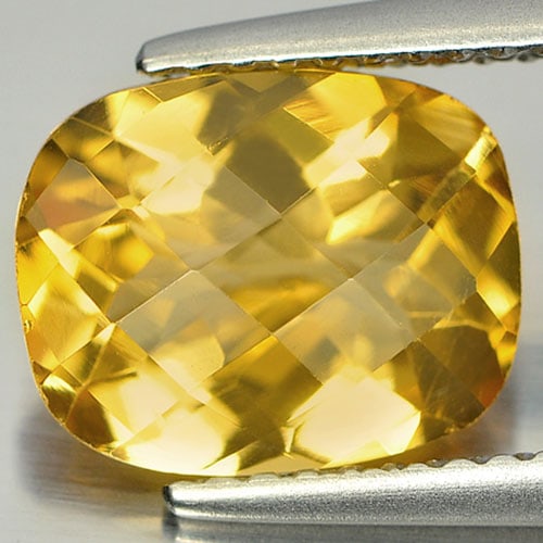 Natural Yellow Citrine 2.39 Ct. Clean Cushion Checkerboard Cut 9.9 x 8 Mm. Gemstone From Brazil: Product ID: 801812228 Product Name: Natural Citrine Weight: 2.39 CT. Size: 9.9 x 8 x 5.3 MM. Shape: Cushion Checkerboard Color: Yellow Clarity:IF Luster: Good Gems Origin: Brazil Treatment: Unheated C