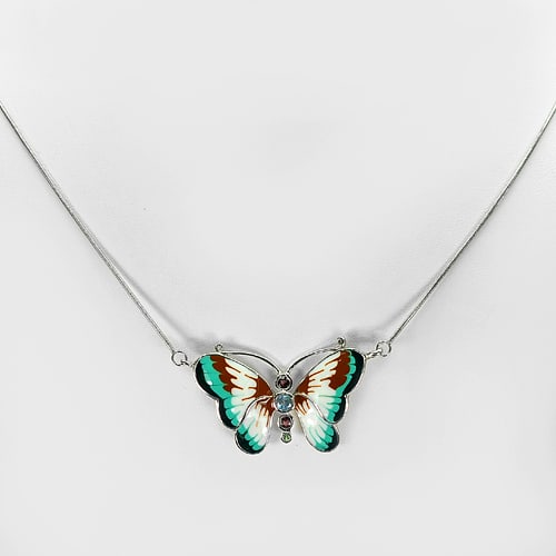 Natural Topaz and Garnet 925 Sterling Silver Necklace Jewelry 8.82 Grams and Enamel Butterfly Design (1 of 3)