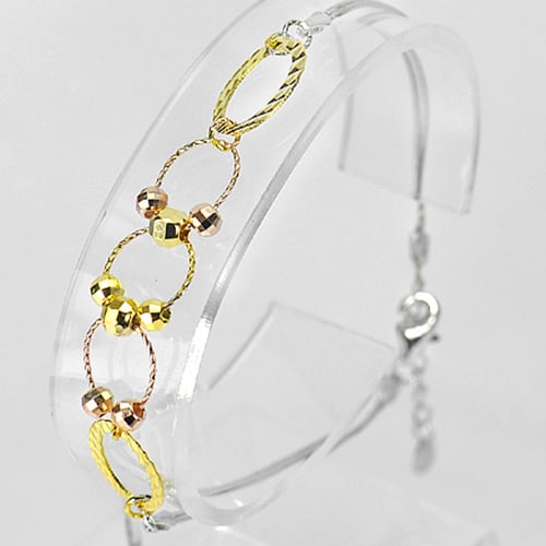 925 Sterling Silver Bracelet Jewelry Beautiful Three Color Design Length 8 Inch. (1 of 3)
