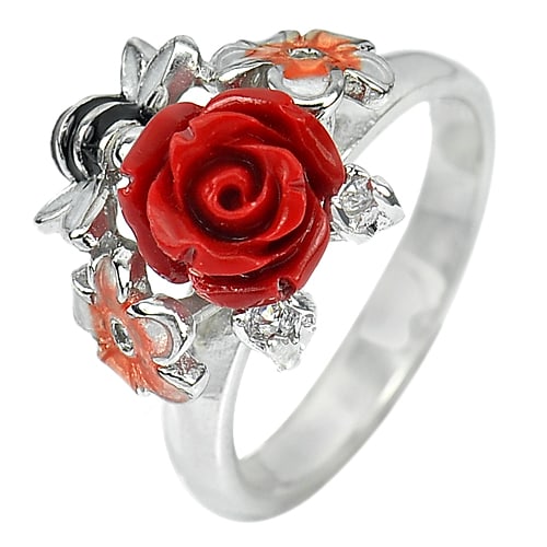 925 Sterling Silver Ring Jewelry Size 7 with Red Resin and Bee Enamel 4.54 Grams (1 of 3)