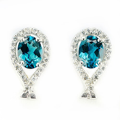 Natural London Blue Topaz 925 Sterling Silver Earrings Jewelry 4.58 Grams (1 of 3)