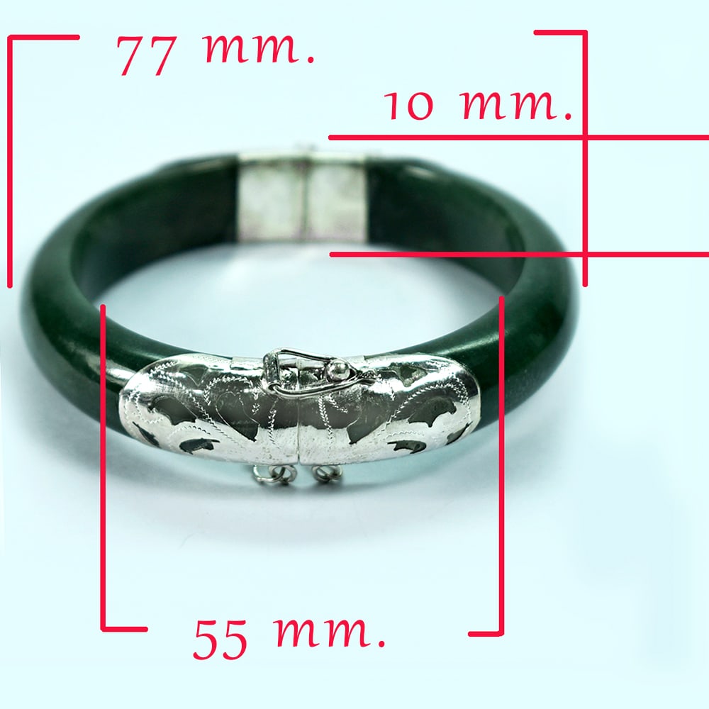 Natural Green Jade Bangle 273.26 Ct. Diameter 55 Mm. With Silver Jewelry (1 of 3)