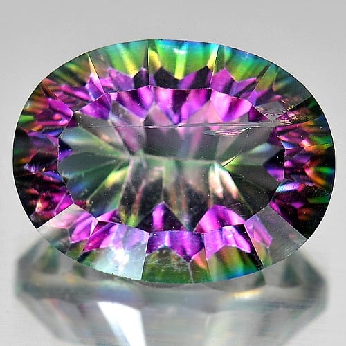 Natural Mystic Green Quartz 10.87 Ct. Oval Concave Cut 16.1 x 12.1 Mm Gemstone From Brazil (1 of 3)