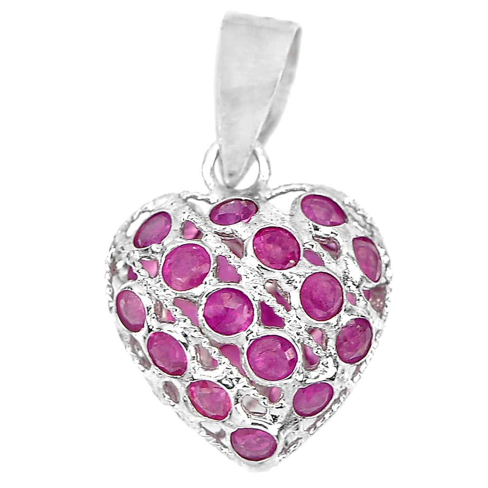 Natural Red Pink Ruby 925 Sterling Silver Pendant Jewelry 0.60 G. Beautiful Heart Design (1 of 3)