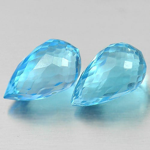 Natural Swiss Blue Topaz 2.12 Ct. 2 Pcs Briolette Cut 7.6 x 4.7 Mm Gemstones From Brazil (1 of 3)