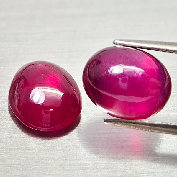 Natural Purplish Red Ruby 7.44 Ct. 2 Pcs Oval Cabochon Shape Gemstones from Madagascar (1 of 3)