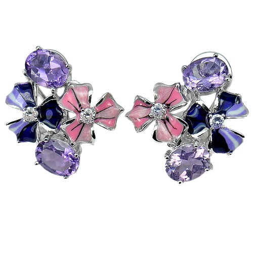 Natural Purple Amethyst 925 Sterling Silver Earrings Jewelry 8.45 Grams (1 of 3)