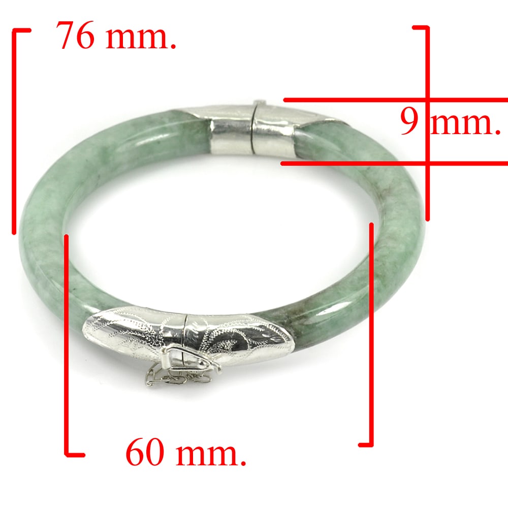 Natural Green Jade Bangle 239.32 Ct. with Silver Diameter 60 Mm. Gemstone (1 of 3)