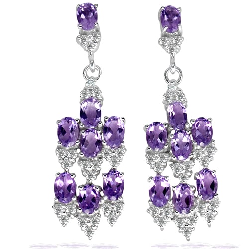 Natural Purple Amethyst 925 Sterling Silver Earrings Jewelry 9.98 G. (1 of 3)